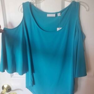 New York & Company Teal Cold Shoulder Blouse